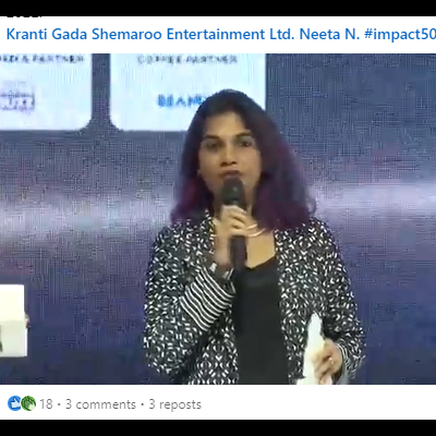 Kranti Gada, President- New Business Opportunities, Shemaroo Entertainment Ltd ranked at #45 speaks after being felicitated at IMPACT 50 Most Influential Women, 2022